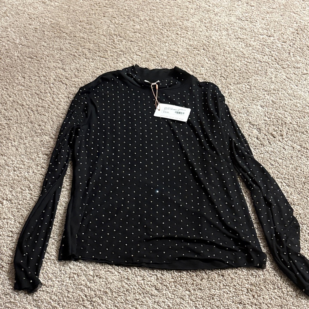 Skies Are Blue Black Long Sleeve Top with Crystal Sparkles